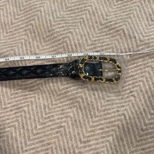 Black Quilted Belt with Gold Chain Buckle